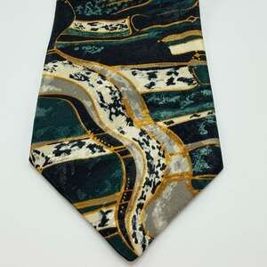 Lorenzo Selini Abstract Geometric Pattern Green Gold Neck Tie